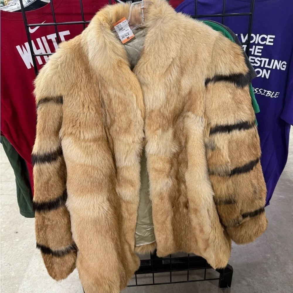 Luxurious and Rare Tan Zebra Fox Fur Coat 1960/70s